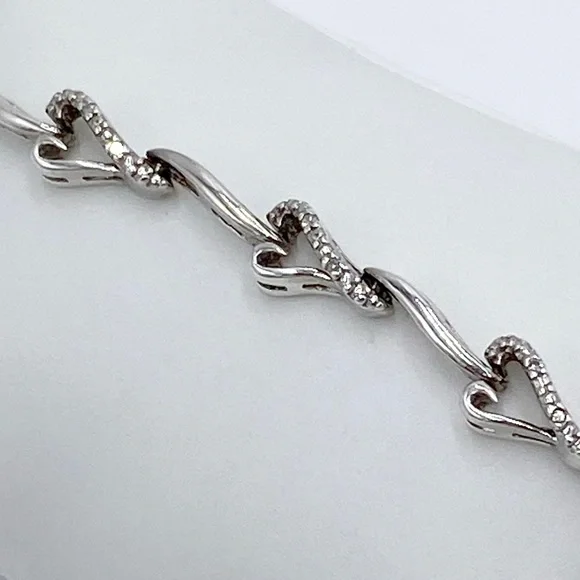 Vintage Heng Ngai Sterling Silver Genuine Diamonds Hearts Link Bracelet - Picture 2 of 10